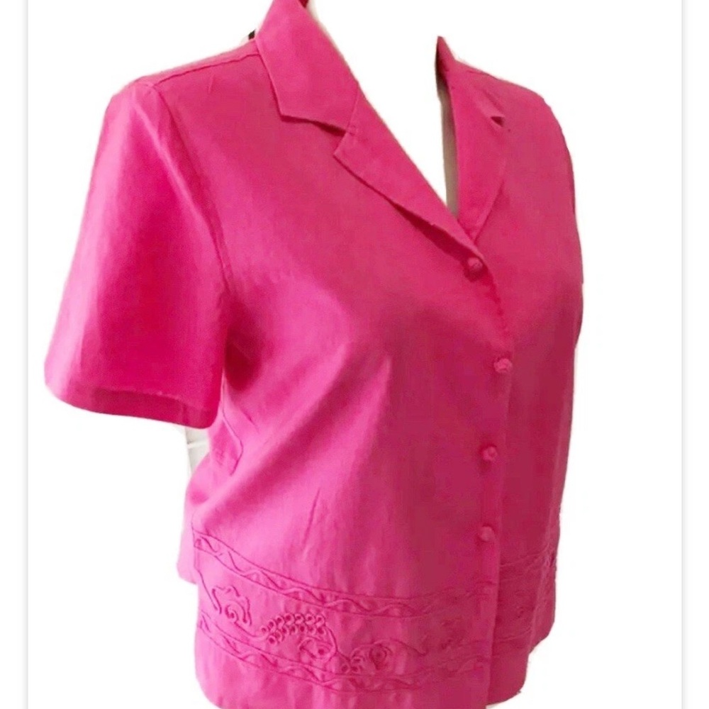 Sag Harbor Shirt Womens Small Pink Linen V-Neck Too /  Button Down Blouse NWT